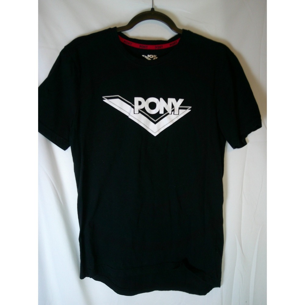 Pony Mens Graphic T-Shirt Black Short Sleeve Chevron Logo Medium Retro Athletic